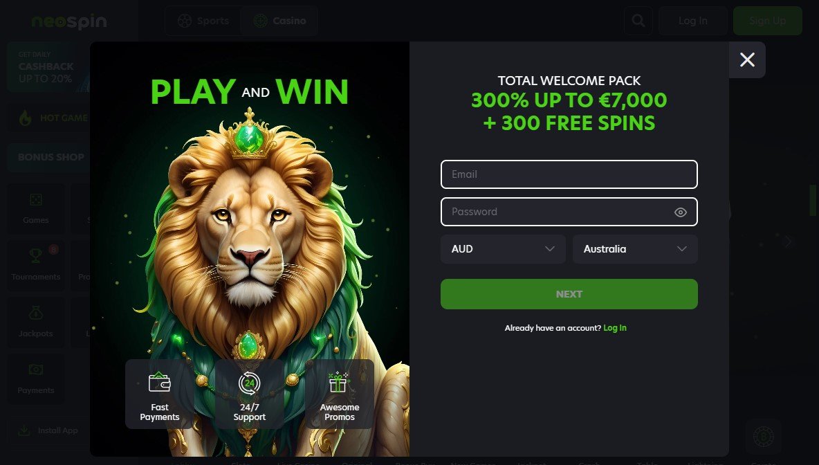 Online casino registration form